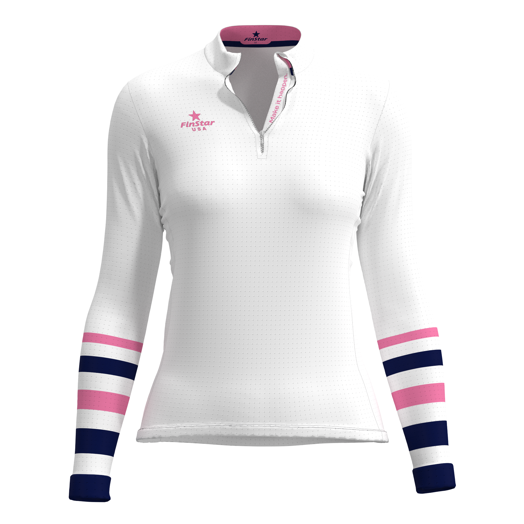 LS Rider top - White & Pink Sleeve Stripes
