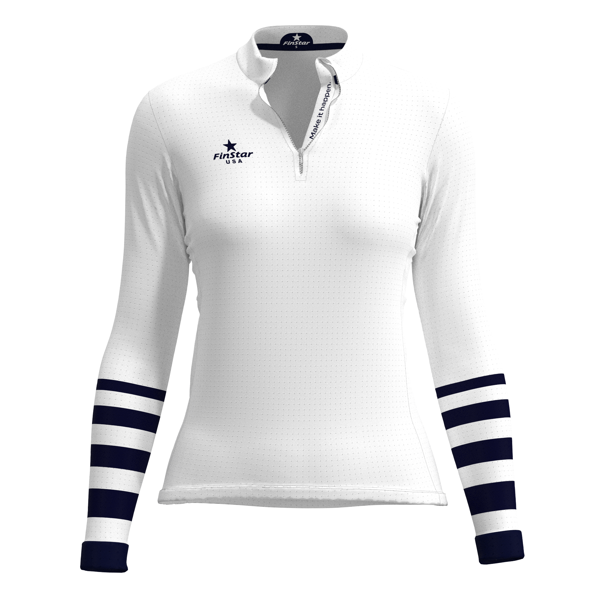 LS Rider top - White & Dark Navy Sleeve Stripes