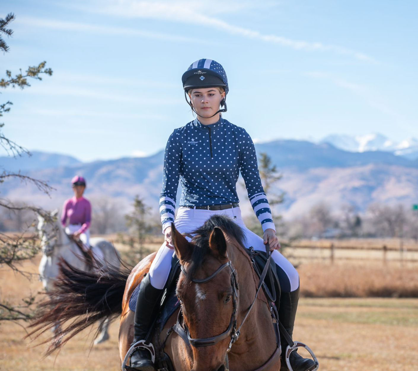 LS Rider Top - Navy Polka Dot