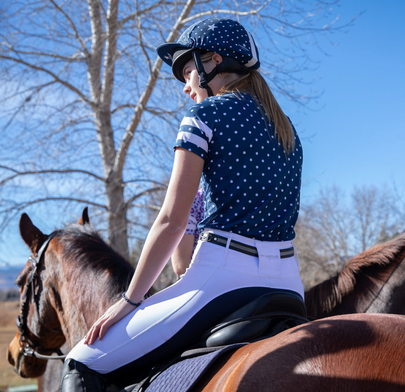SS Rider Top - Navy Polka Dot