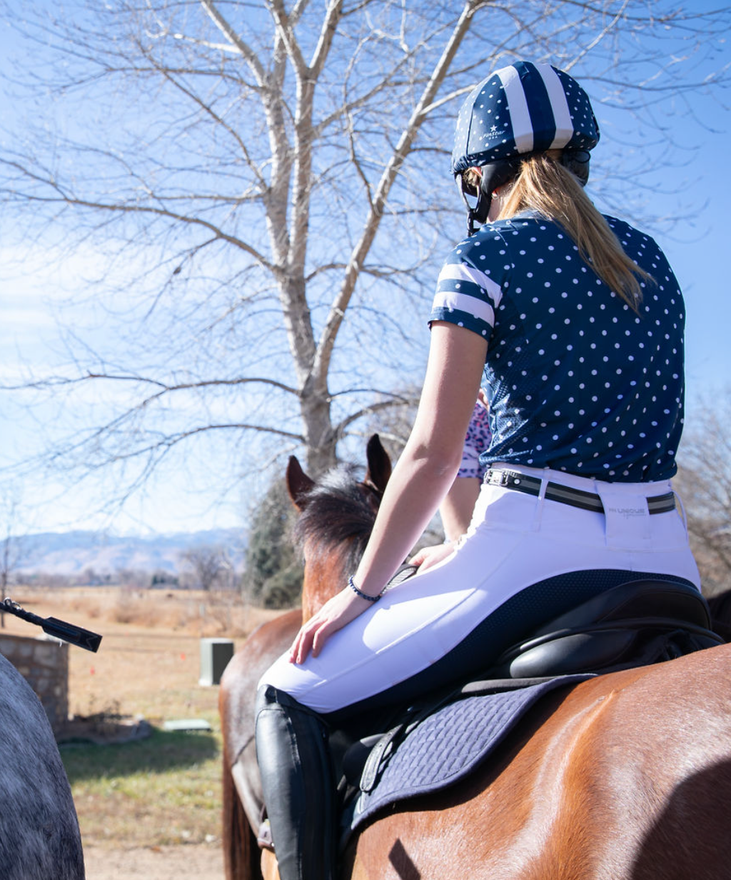 SS Rider Top - Navy Polka Dot