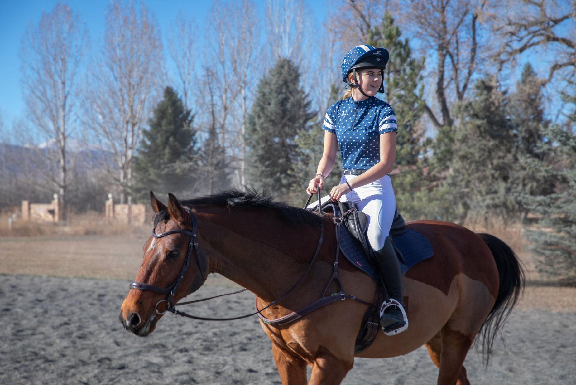 SS Rider Top - Navy Polka Dot